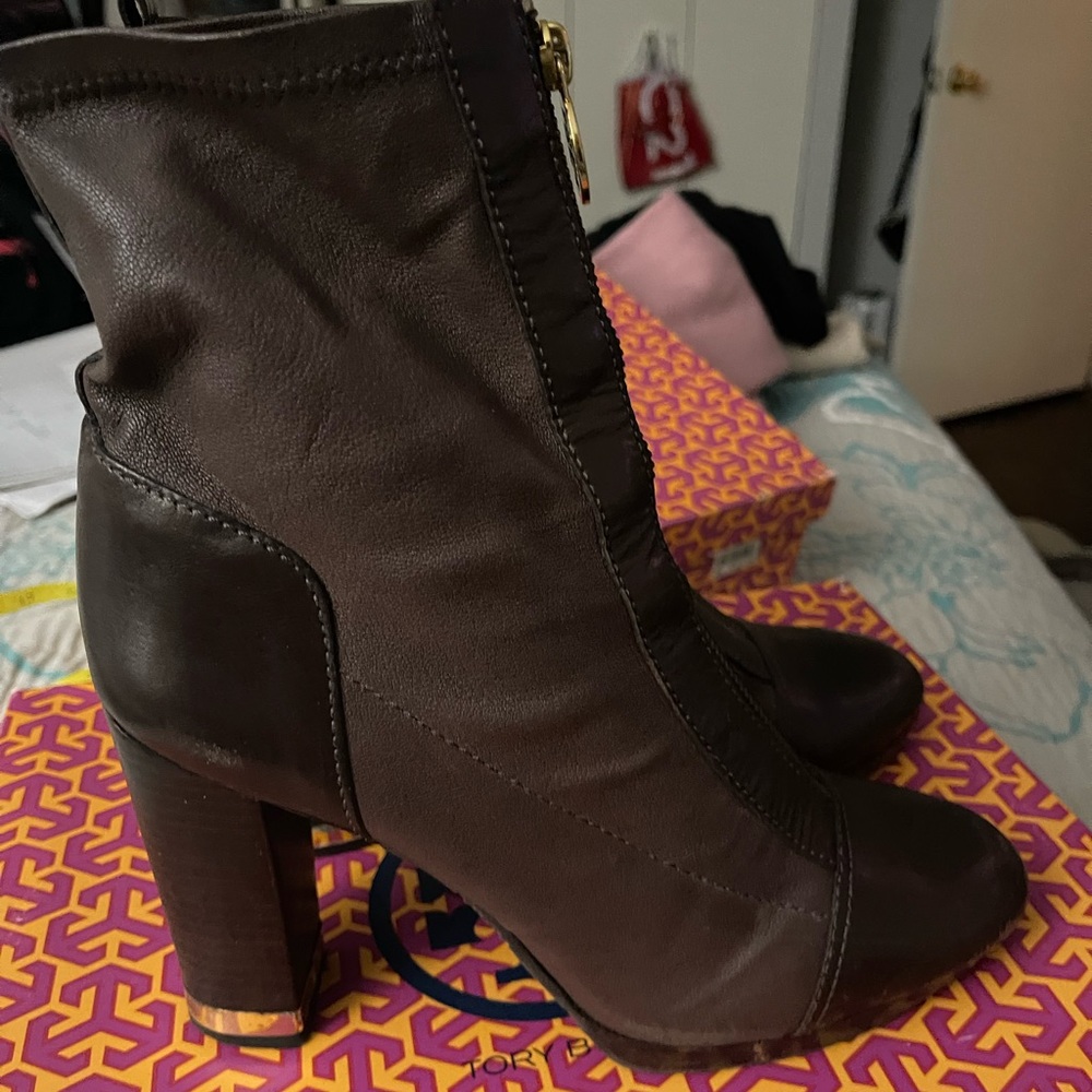 Far brown Tory Burch boots